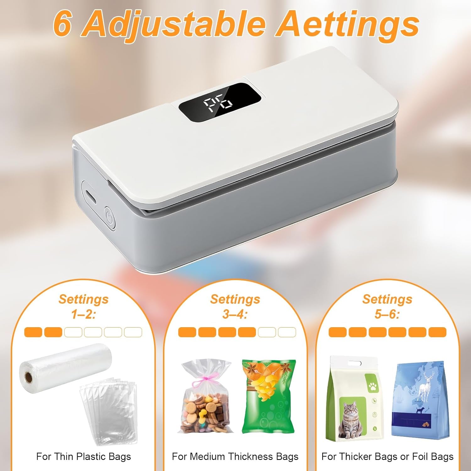 2026 New Mini Bag Sealer, Chip Bag Sealer with Cutter and Magnet, Led Power Display, 6 Adjustable Levels Portable Plastic Bag Sealer for Chips Snacks Mylar Bags (White)